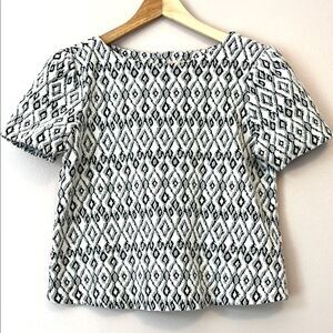 Philosophy Ikat Print Textured Puff Short Sleeve Top Small Geometric Boho Spring